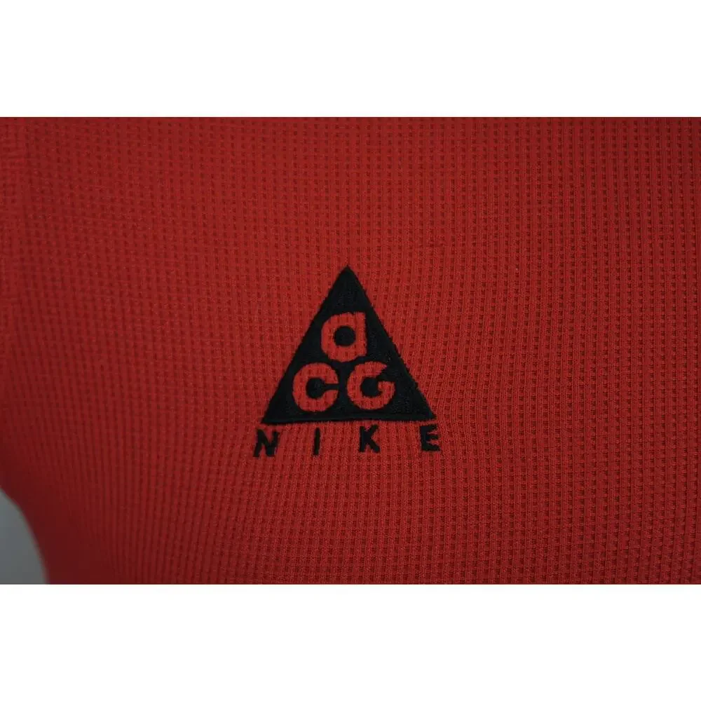 Vintage Nike ACG Waffle Knit Thermal Pullover Womens M Red Half Zip Outdoor